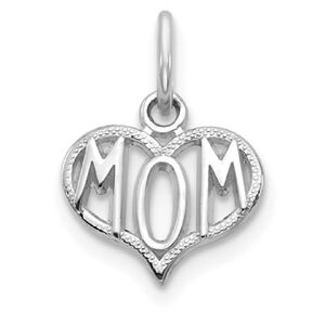 14 k white gold MOM Heart charm Pendant 14.6 mm